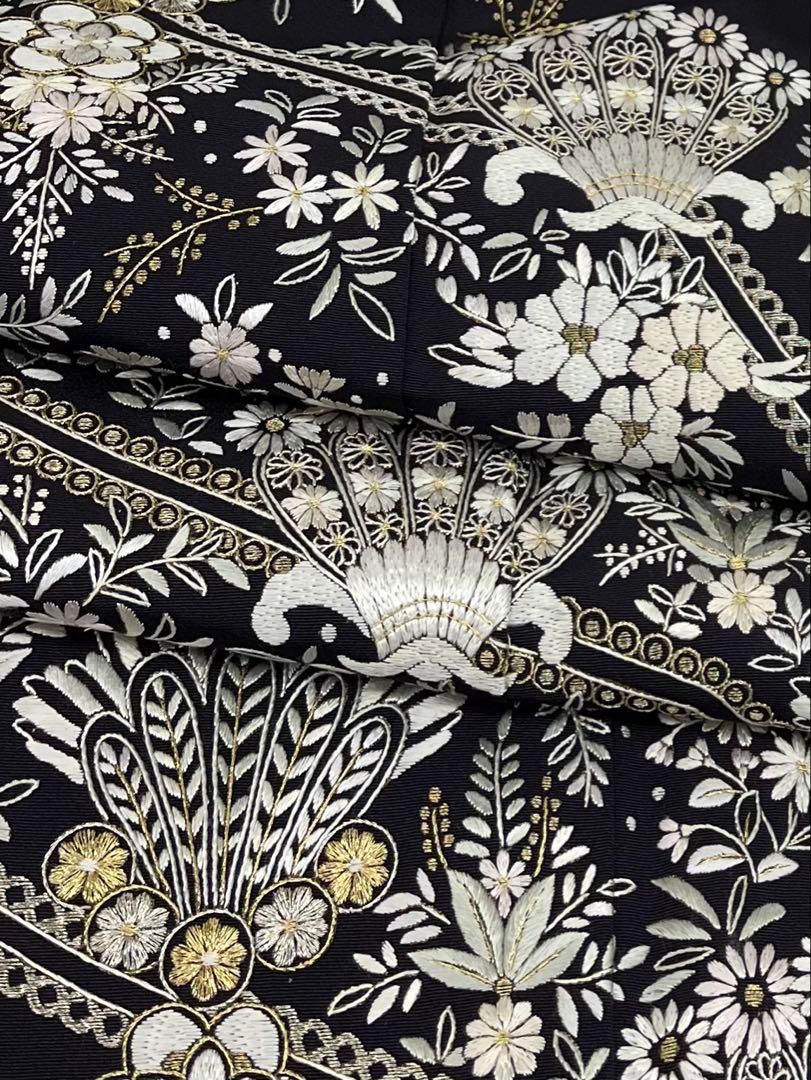 蘇州刺繍 訪問着 華やか 金糸 銀糸 正絹 紫黒色系