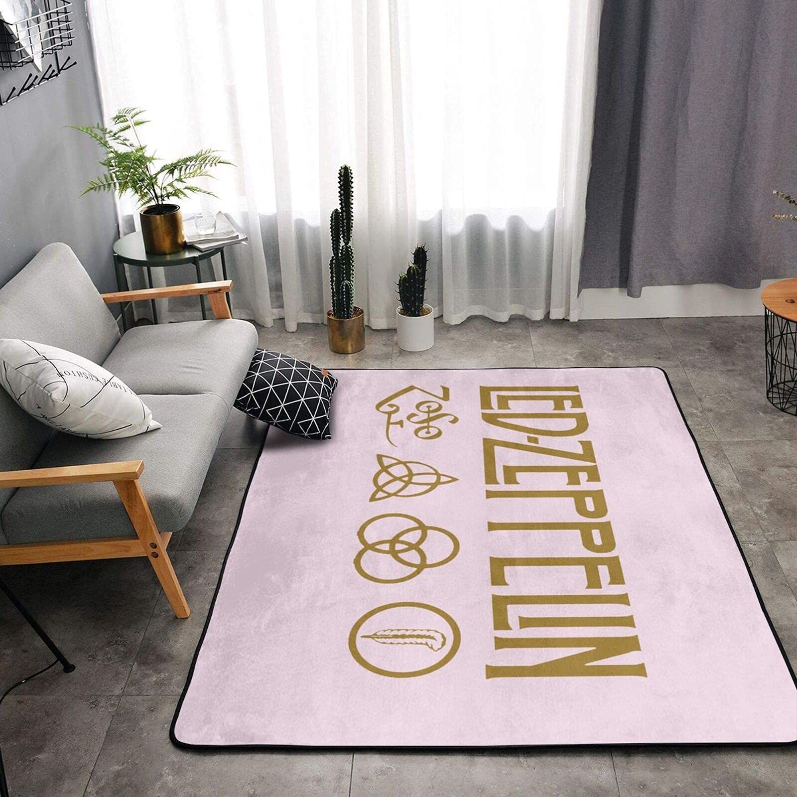 Led Zeppelin レッドツェッペリン ラグ カーペット 洗える ラグマット 滑り止め付 絨毯 防ダニ 抗菌 防臭 ふわふわ おしゃれ フランネルラグ 夏用 防音 洗えるラグ マット オールシーズン 北欧 長方形 150×100cm MARWIL-DEMENAGEMENTS_CH