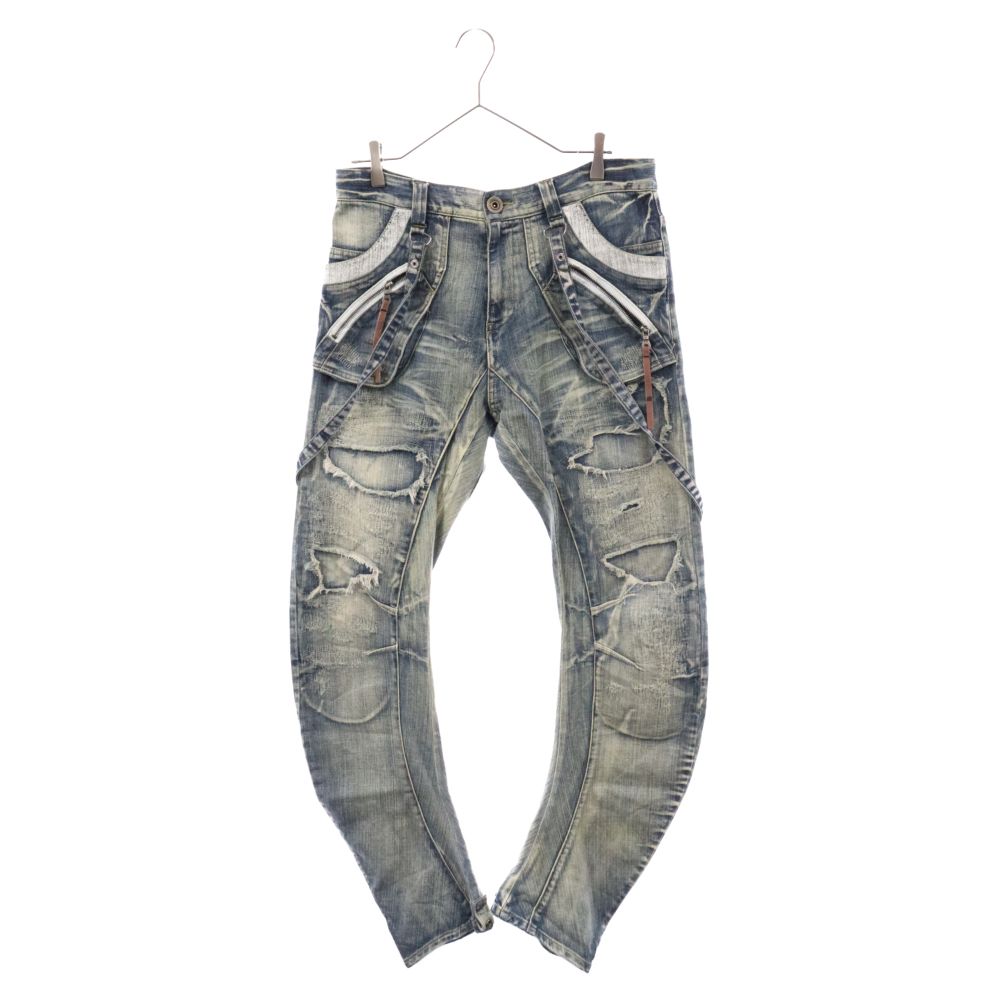 PPFM (ピーピーエフエム) 00S ダメージ加工 ボンテージ バナナデニムパンツ インディゴ 35-09PW09B