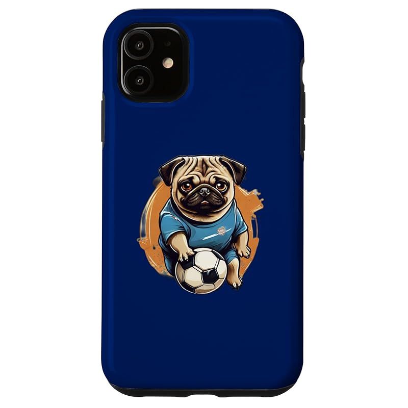新品　iPhone 11 パグ 遊び サッカー カラフル パグ サッカー 選手 キックボール スマホケース