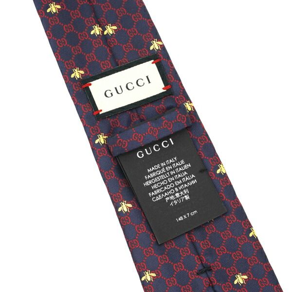 新品 グッチ GUCCI ネクタイ GGビー（ハチ） ネイビー/レッド