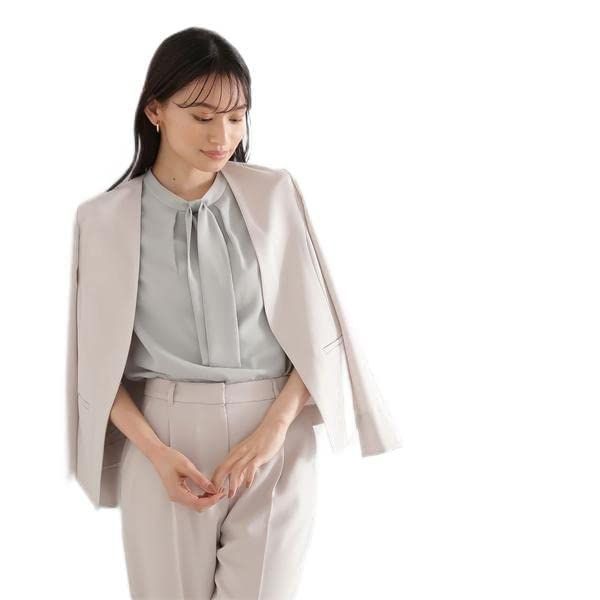 【人気商品】UP＞ノーカラージャケット レディース ＜ポリエステルドビーSET 017-3150300 ジャケット ベージュ [ナチュラルビューティーベーシック]