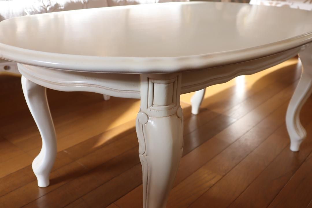 センターテーブル 100cm 猫脚 ホワイト 楕円 イタリア ローテーブル イタリア センターテーブル 100cm 猫脚 ホワイト 楕円形 【公式