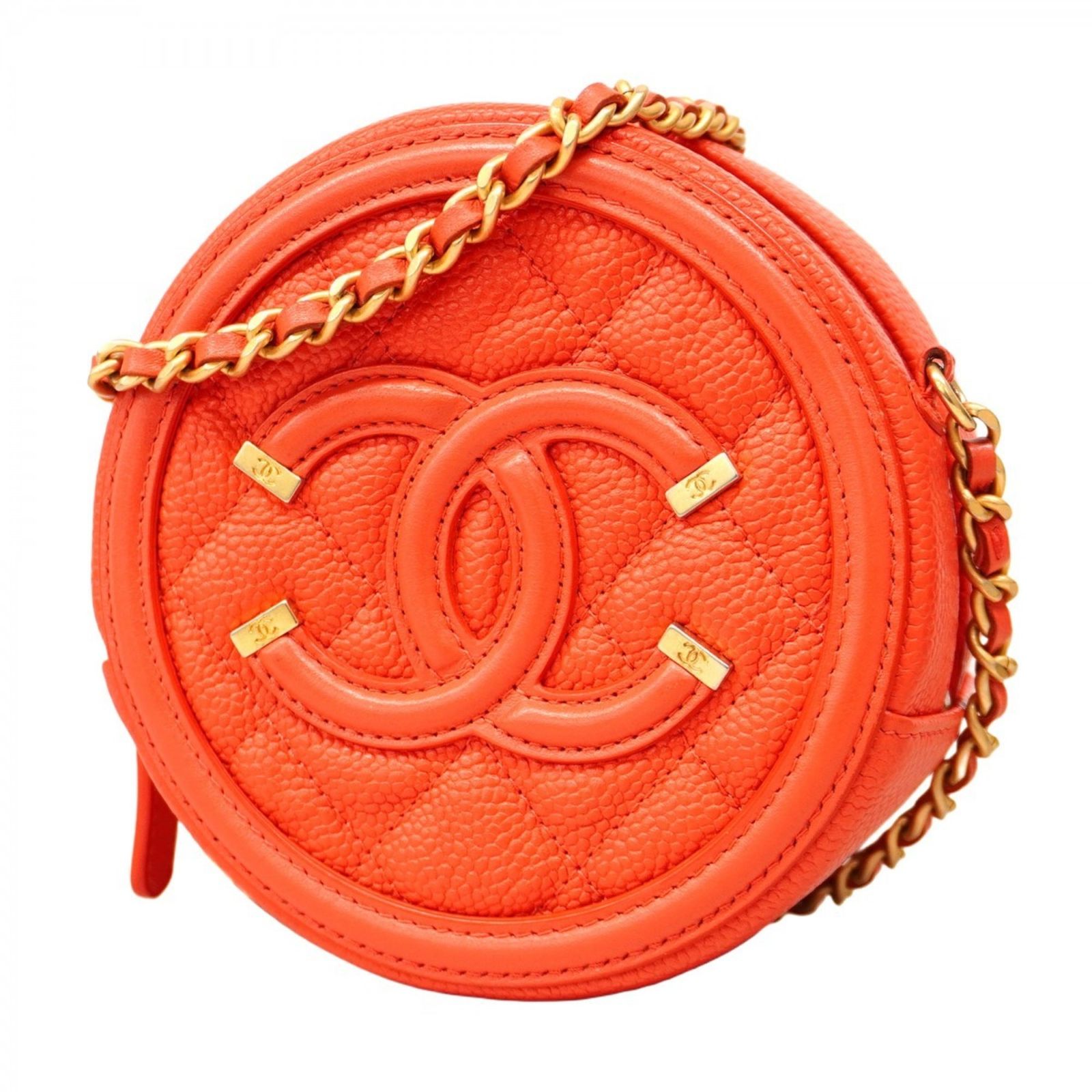 シャネル CCフィリグリー ショルダー バニティ レッド キャビア