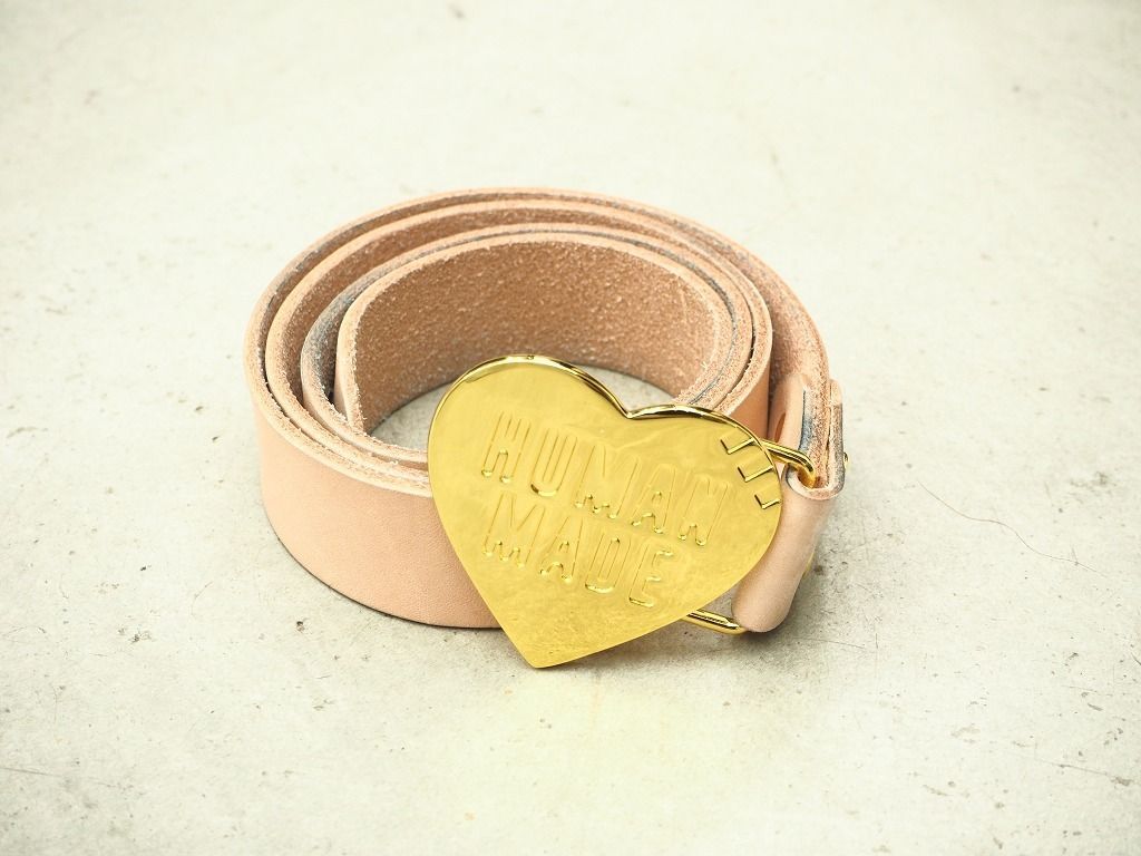 正規 HUMAN MADE ヒューマンメイド HEART LEATHER BELT ハート バックル レザー ベルト 本物 ベージュ 314P 2