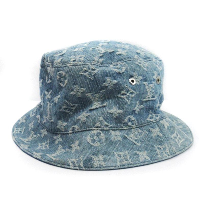 ルイヴィトン LOUIS VUITTON モノグラム エッセンシャル リバーシブル デニム バケット ハット コットン M78773 ライトインディゴ ブルー 60