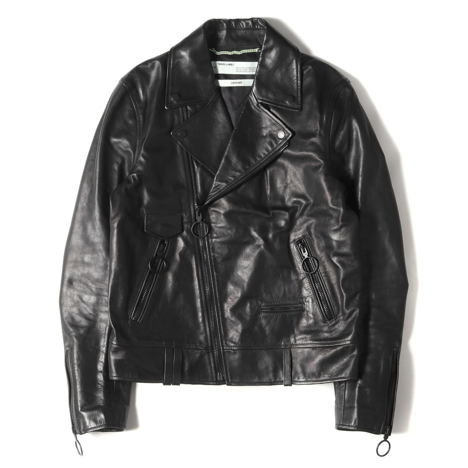 OFF-WHITE オフホワイト ジャケット サイズ:L 20SS アローマーク レザー ダブル ライダース ジャケット LEATHER BIKER  ブラック 黒 アウター ブルゾン - メルカリ