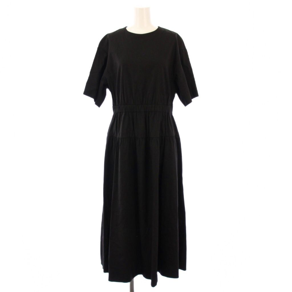 セオリーリュクス theory luxe 23SS CRISP LINEN APRIE フ ワンピース マキシ ロング 半袖 クルーネック ストレッチ 麻 リネン 38 黒 ブラック BB