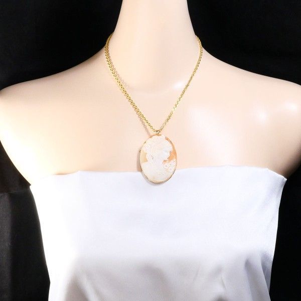 K18YG ネックレス NECKLACE ブローチ brooch シェルカメオ カード鑑別  