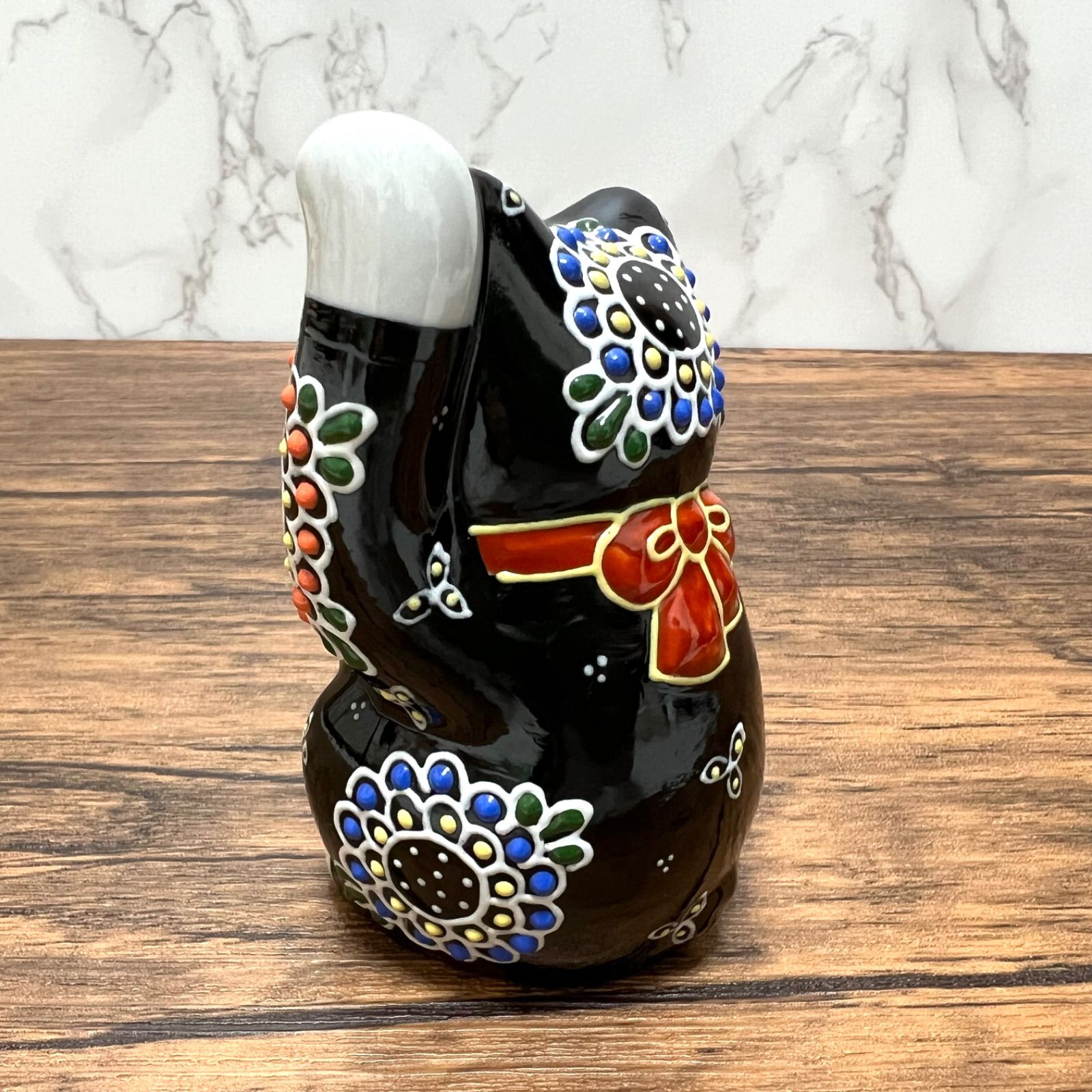 九谷焼】3.2号 招き猫 黒盛 左手 千客万来 縁起物 置物 Maneki