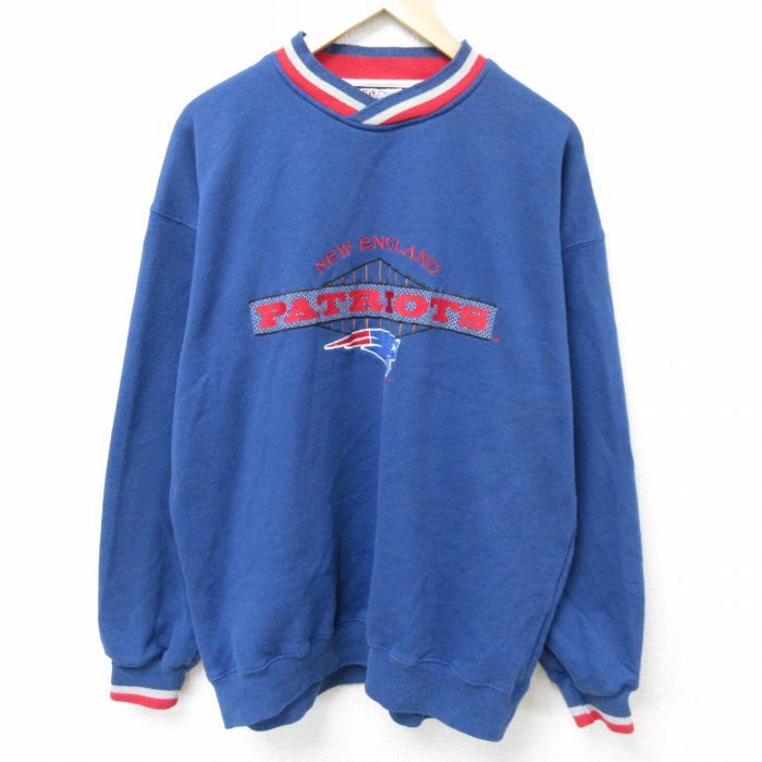 XL/古着 スターター STARTER 長袖 スウェット メンズ 90s NFL ニューイングランドペイトリオッツ 刺繍 大きいサイズ クルーネック 濃青 ブ