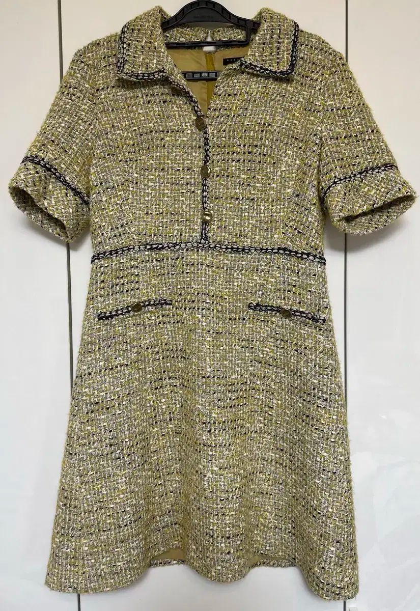 シスレー ツイード 半袖 ワンピース イエロー
