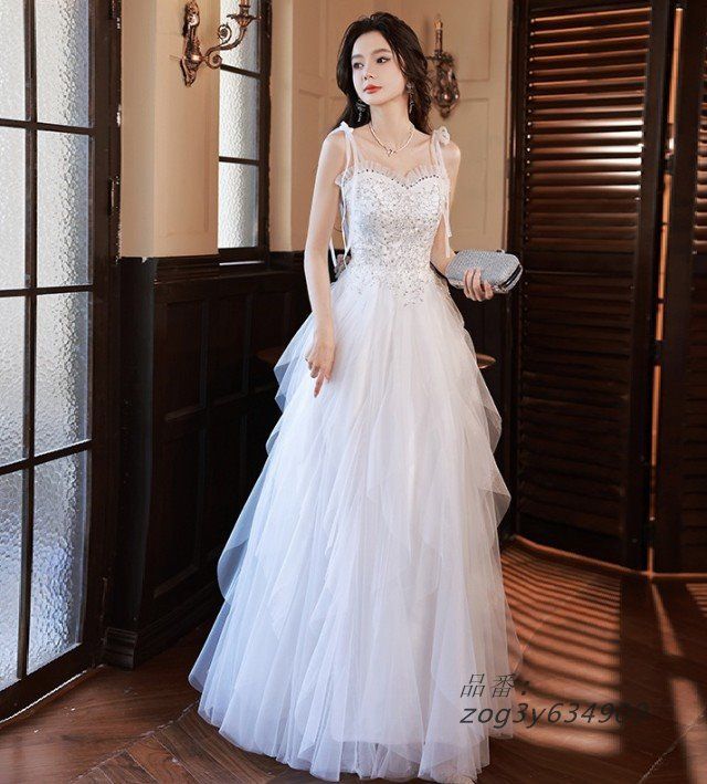 ウェディングドレス Aライン ロングドレス 結婚式 二次会 ドレス 小さいサイズ 5L 3L フリル チュール レース 4L 肩リボン 大きいサイズ 花嫁 キャミソール zog3y634909