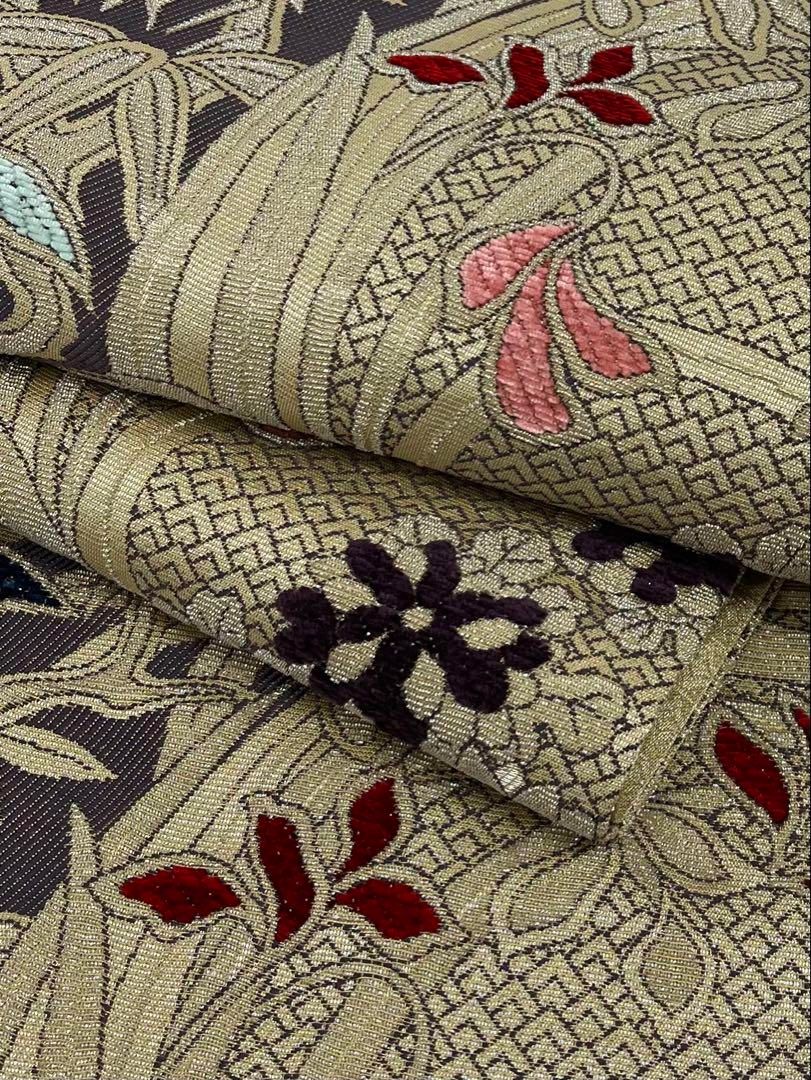 山口美術織物 輪奈天鵞絨 ビロード 金華山 輪奈織 袋帯 正絹 六通