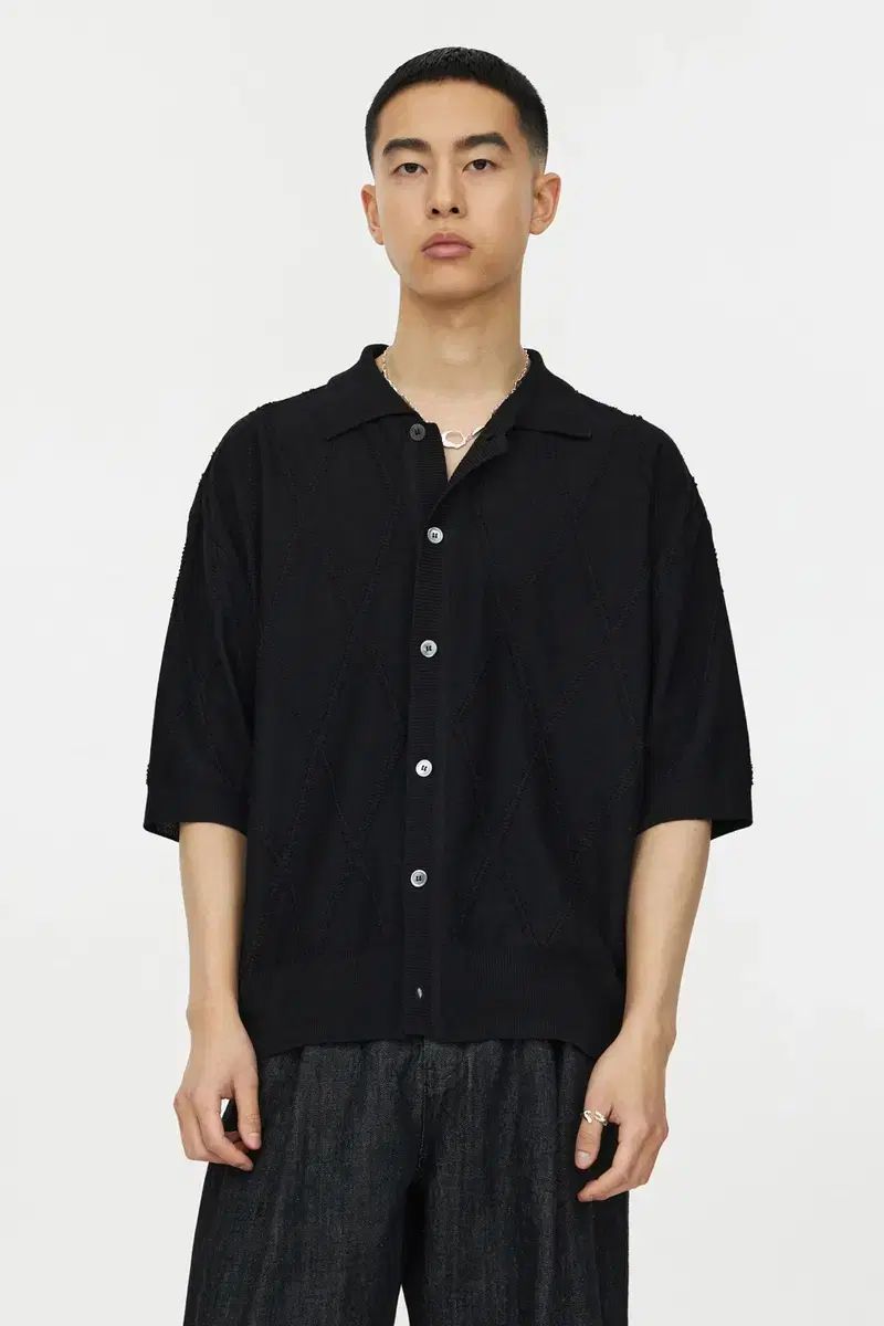 【雷市場（ポンジャン）商品韓国直送】youth(ユース) youth フリンジ 半袖 ニット セーター カラー カーディガン 黒 M