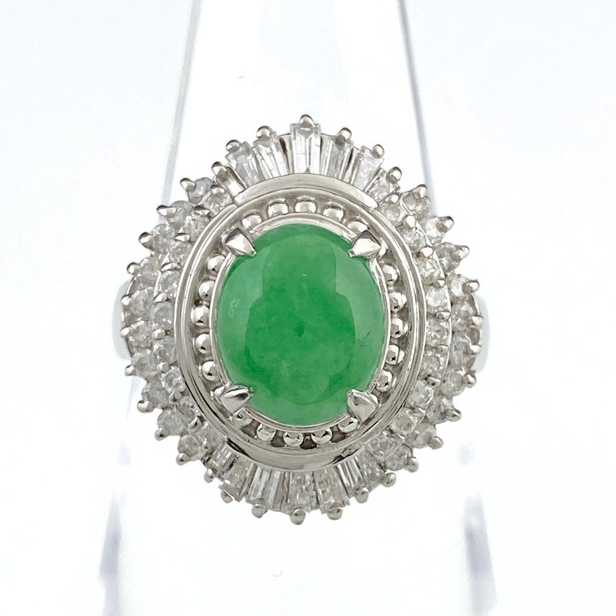 翡翠 デザインリング プラチナ 指輪 メレダイヤ リング 12号 Pt900  