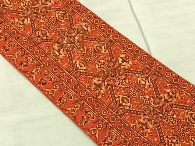 美品　本場筑前博多織　半幅帯　花間道　正絹　逸品 平和屋着物◎本場筑前博多織 半幅帯 花間道 証紙付き 正絹 逸品