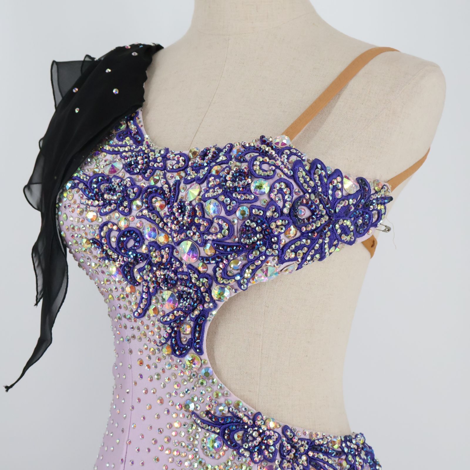 美品 社交ダンス衣装】パープル ラテン ドレス ワンピース 藤色