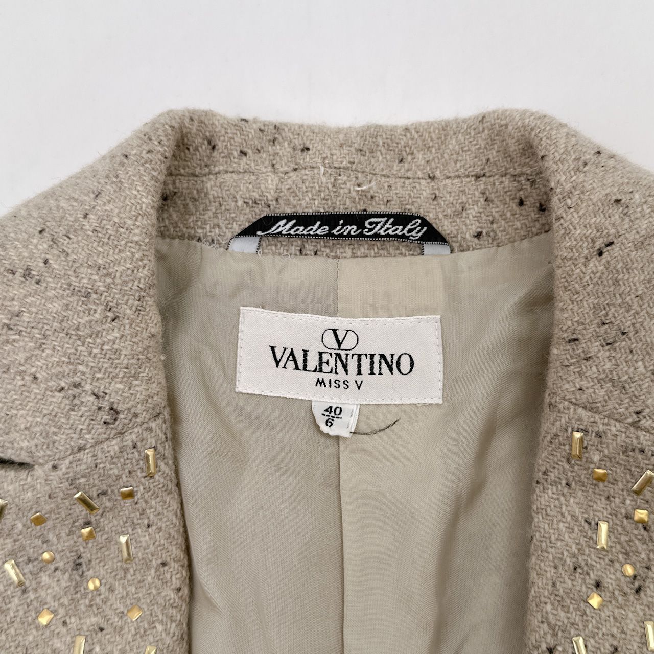 イタリア製 VALENTINO MISS V 金スタッズ付き ネップウール ボタンレス 