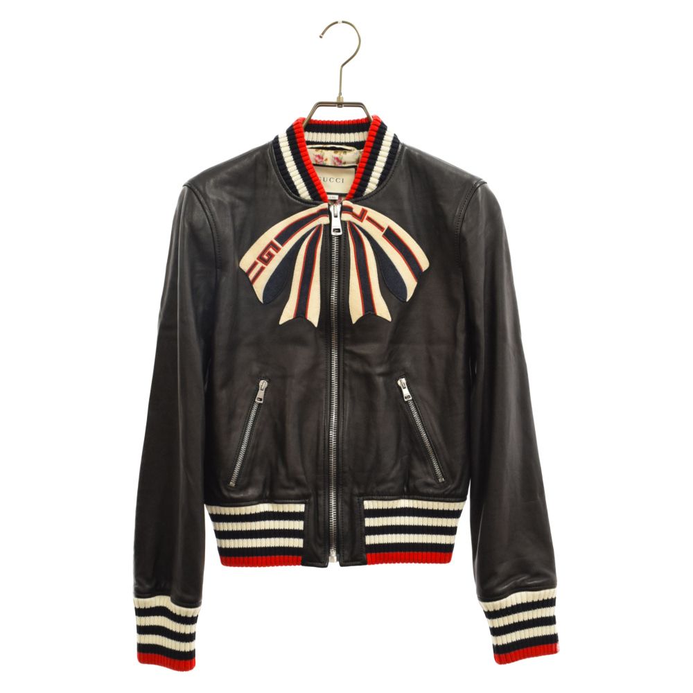 GUCCI (グッチ) ラムスキンレザー リボン ジップアップ GUCCI (グッチ) ラムスキンレザー リボン ジップアップ