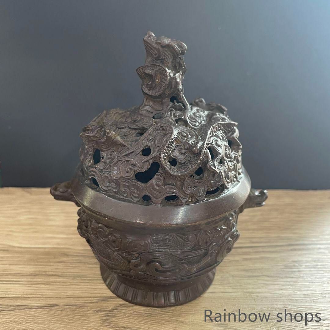 銅器 香炉 海獣双龍双耳室内薫炉 茶道香炉 装飾品 工芸品 美術品 置物 銅器 香炉 海獣双龍双耳室内薫炉 茶道香炉 装飾品 工芸品 美術品