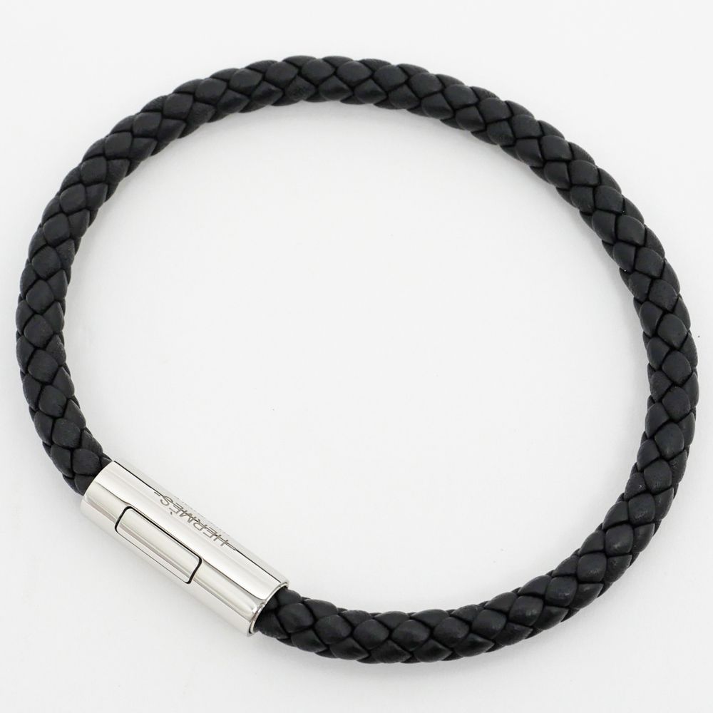 名東】エルメス ゴリアテ レザー 編み込み ブレスレット ブラック