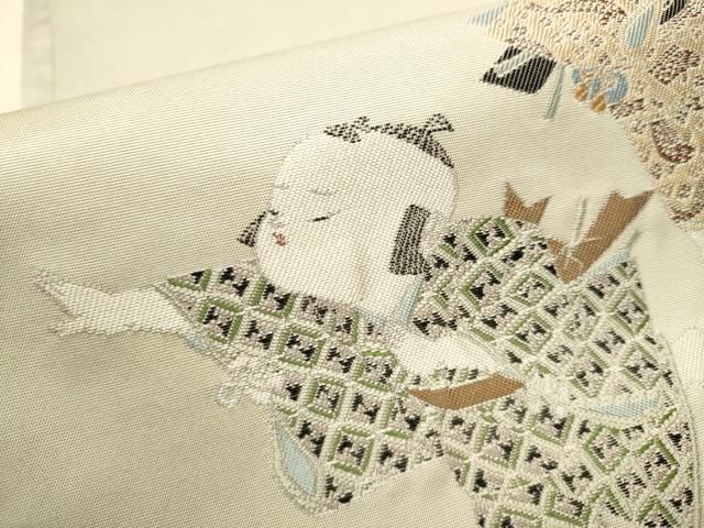 平和屋着物●加賀友禅の巨匠　初代　由水十久　太鼓柄袋帯　挿頭と参らん　正絹　逸品　CAAT0975hy 平和屋着物○加賀友禅の巨匠 初代 由水十久 太鼓柄袋帯 挿頭と参らん