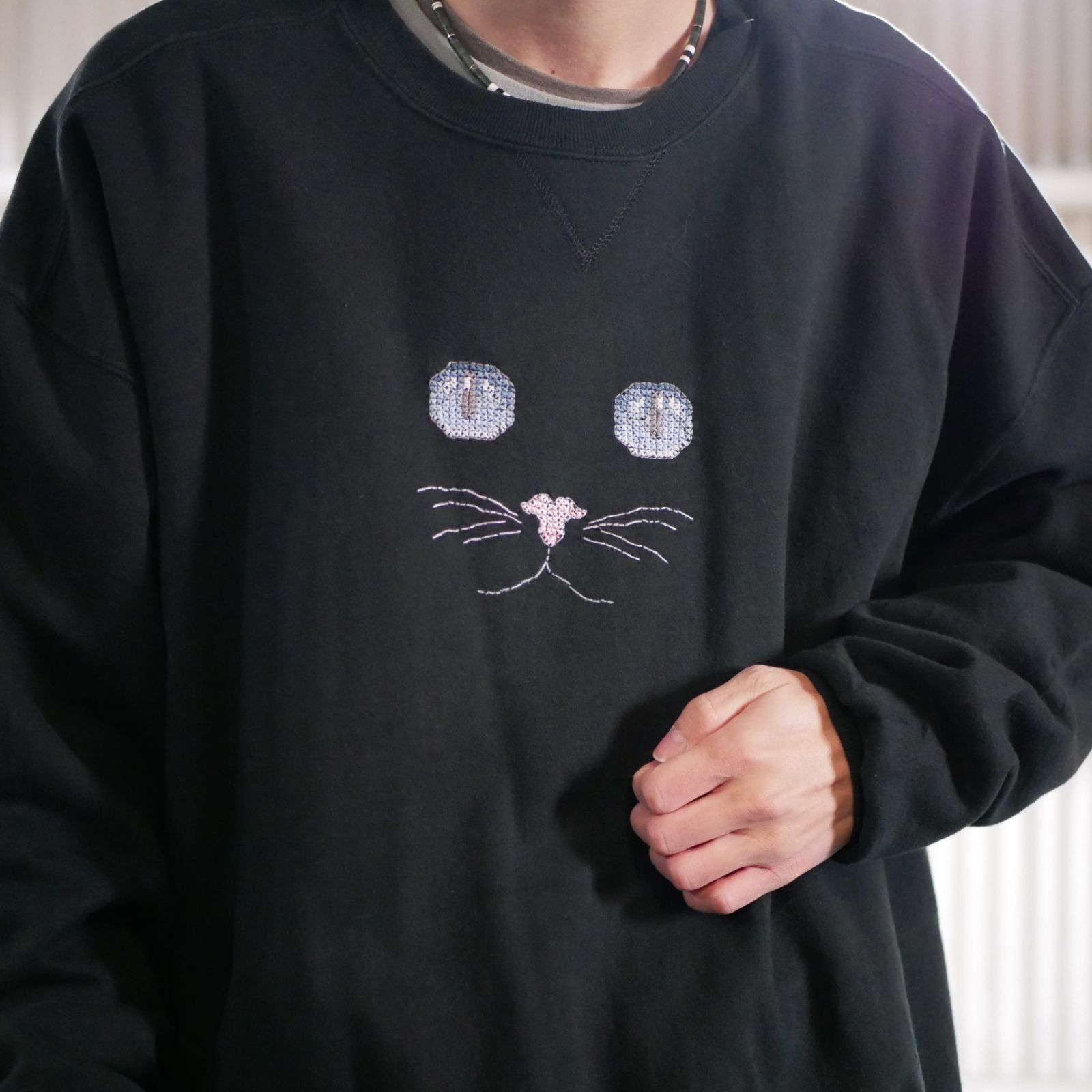 JERZEES ジャージーズ 黒猫 刺繍 スウェット 3XL トレーナー 古着 