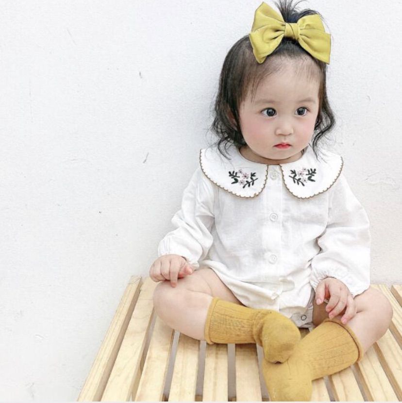 31韓国子供服 ベビー服 花柄刺繍の襟つきロンパース 女の子 - メルカリ