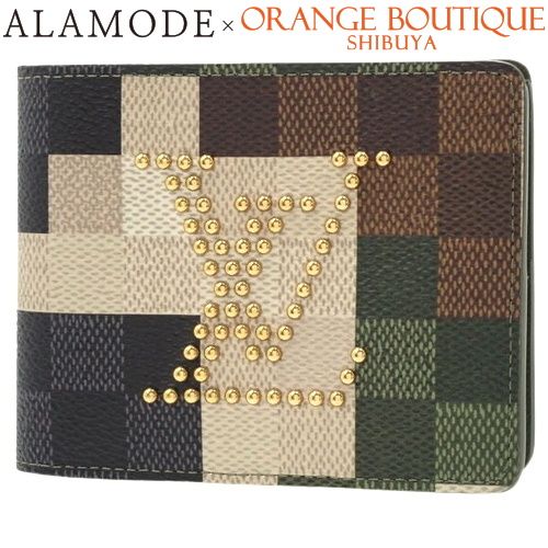 LOUIS VUITTON ルイ ヴィトン ダミエ ポルトフォイユ スレンダースタッズ コンパクト財布 二つ折り 2つ折り 札入れ ダミエキャンバス カーキ ブラウン茶 ゴールド金具 M83166 メンズ 40802135178 アラモード