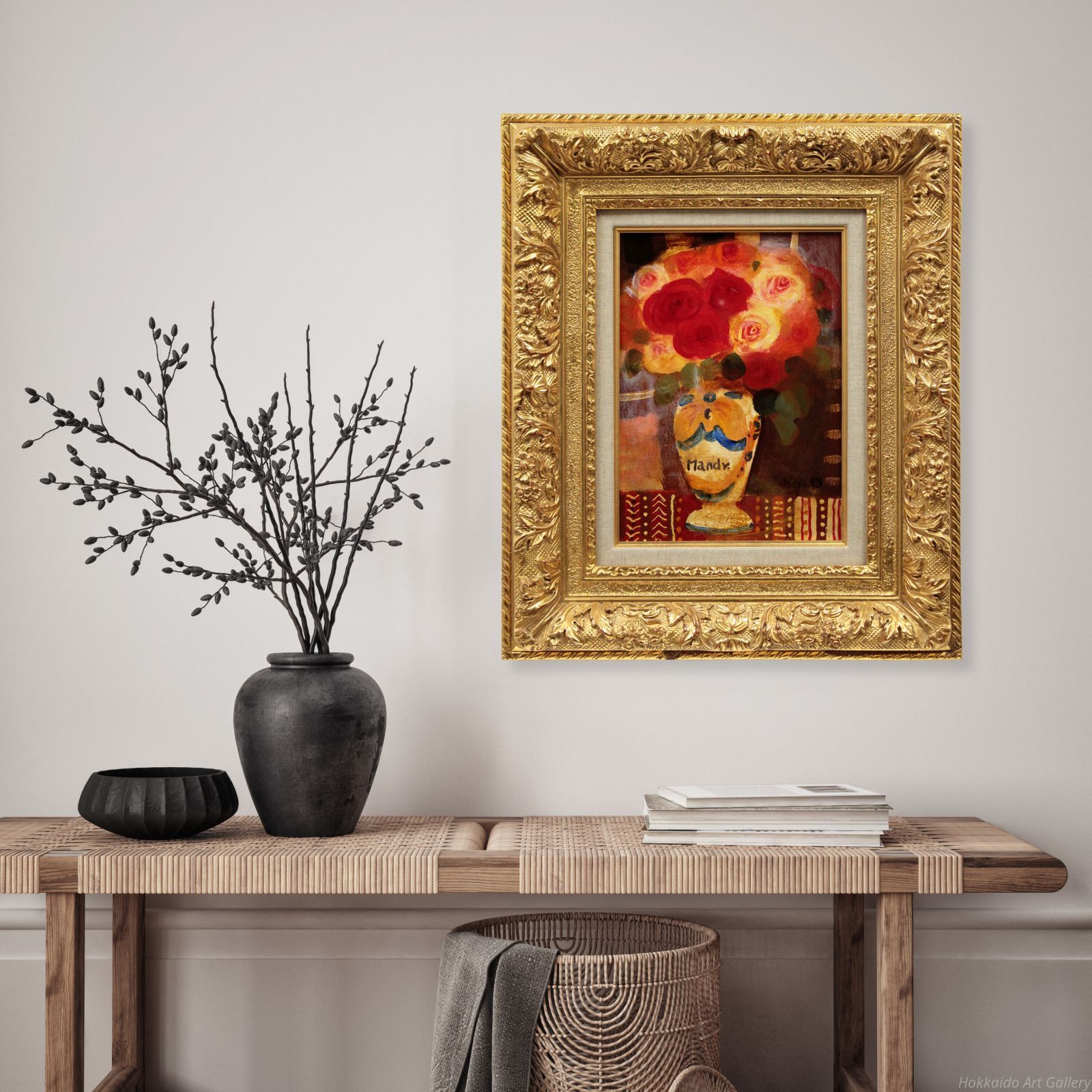 清原啓一 長い壷の薔薇 油絵 油彩画 絵画