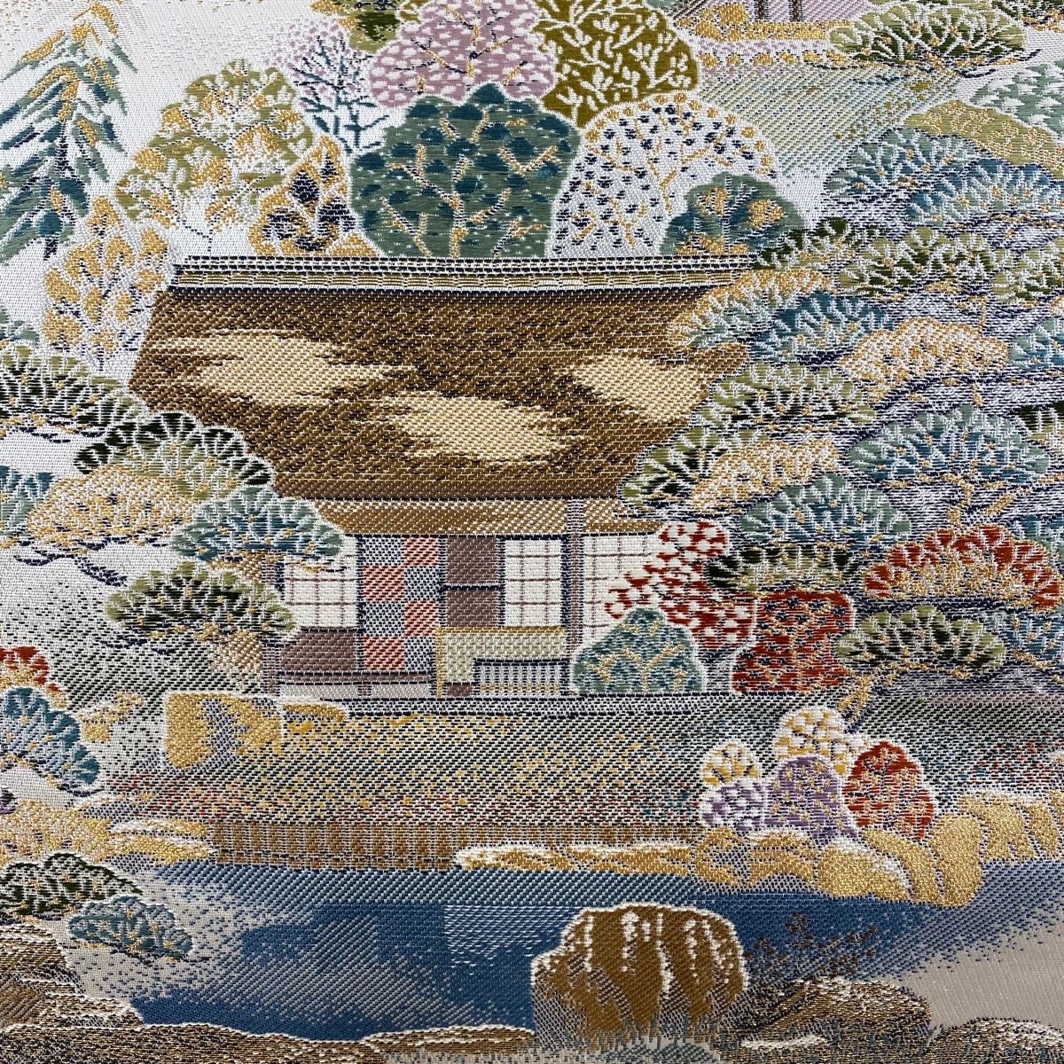 高級 正絹 洒落帯 すきずき 名古屋帯 アンティーク 茶色 花柄 金箔 