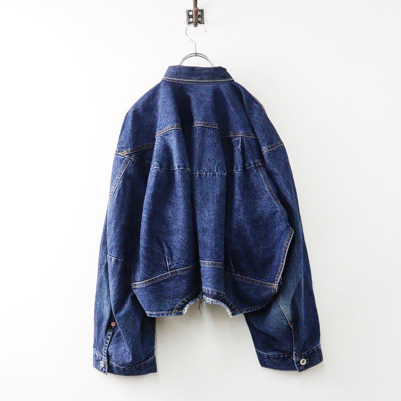 美品 2024SS サカイ sacai クロップドデニムブルゾン 2｜ネイビー