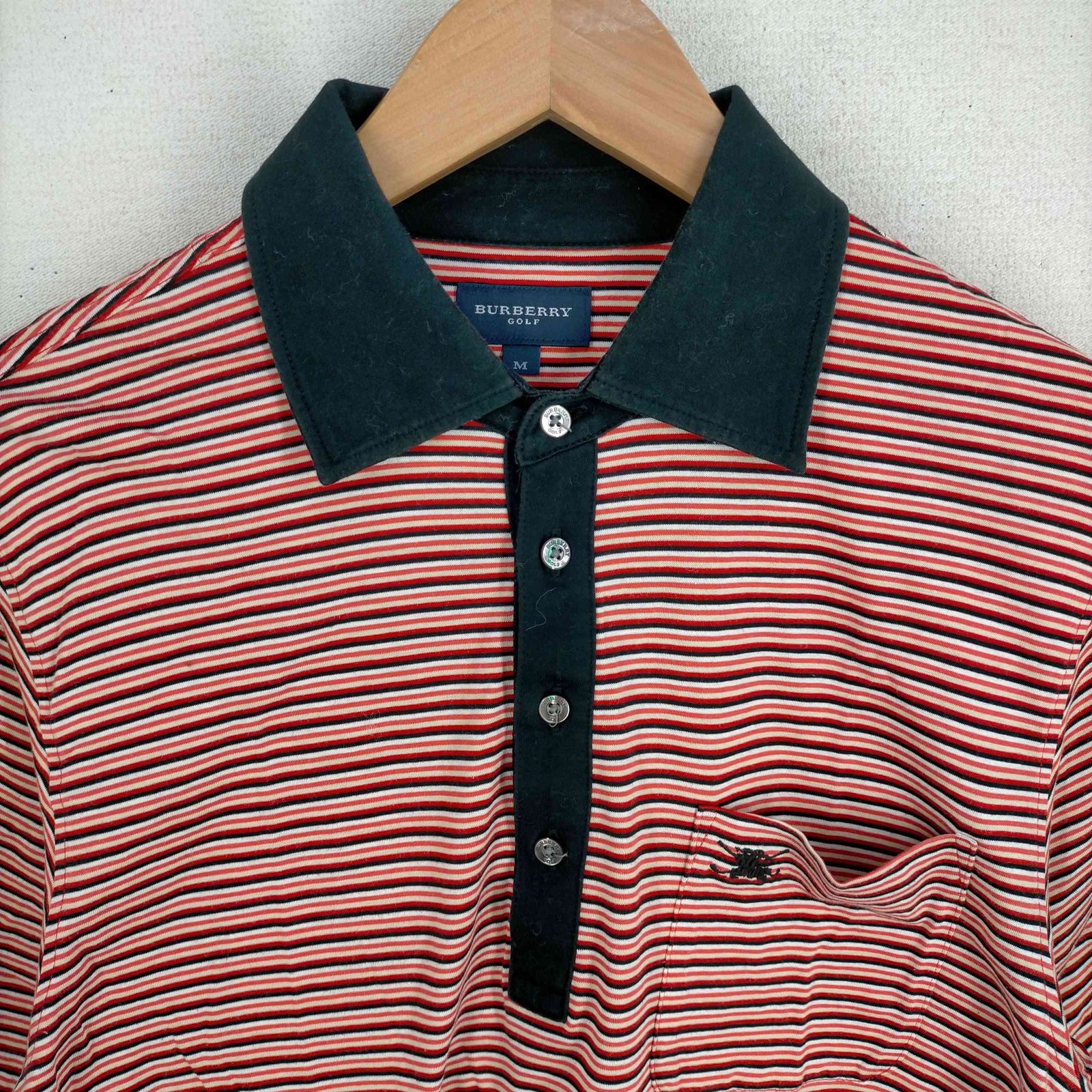 【バーバリー】正規品レア　ポロシャツ　刺繍ボーダー　LL◆古着ゴルフヴィンテージ バーバリーゴルフ BURBERRY GOLF ロゴ刺繍ボーダーポロシャツ