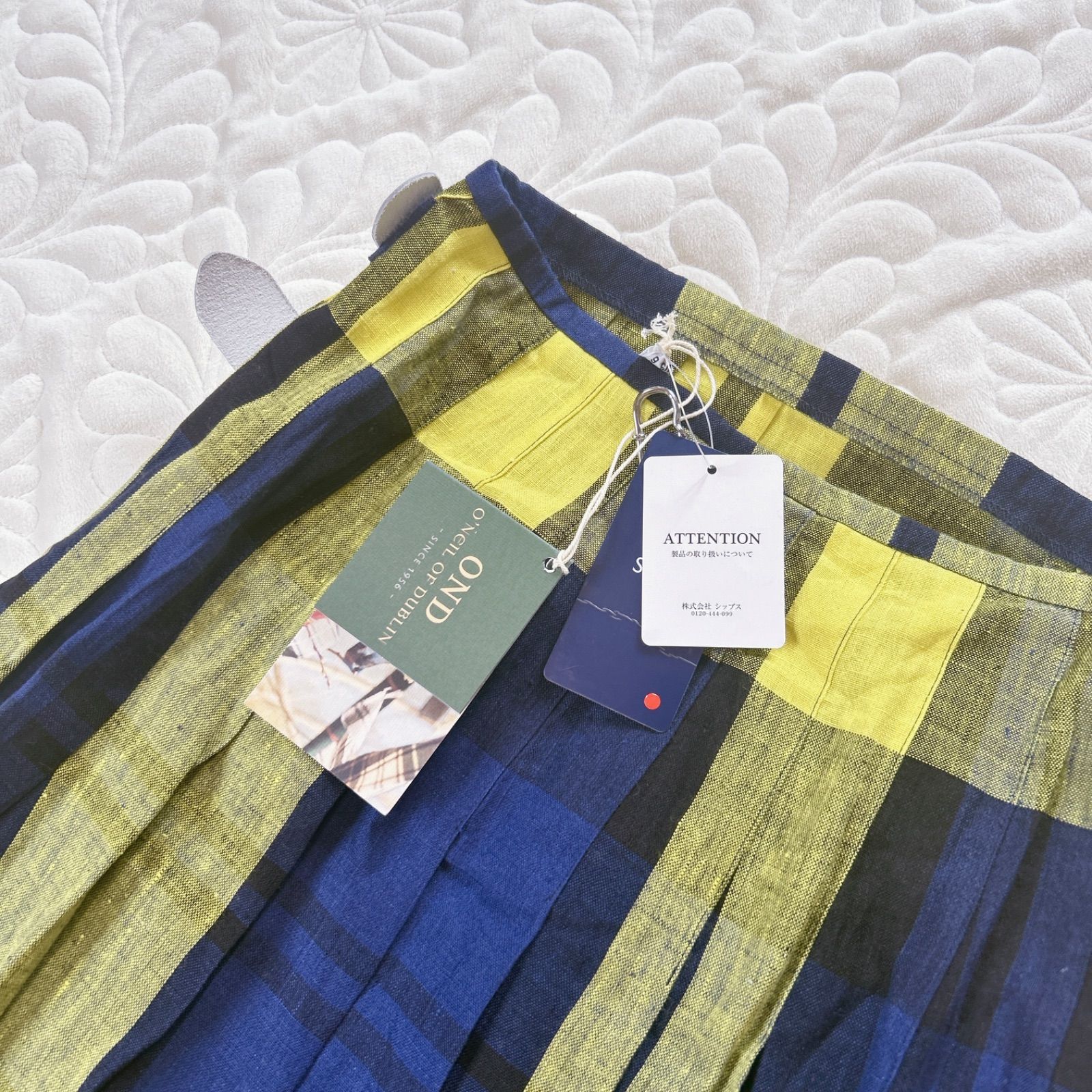 O Neill of DUBLIN オニールオブダブリン SHIPS別注 リネン キルトスカート 巻きスカート チェック柄 91丈 イエロー ネイビー 8