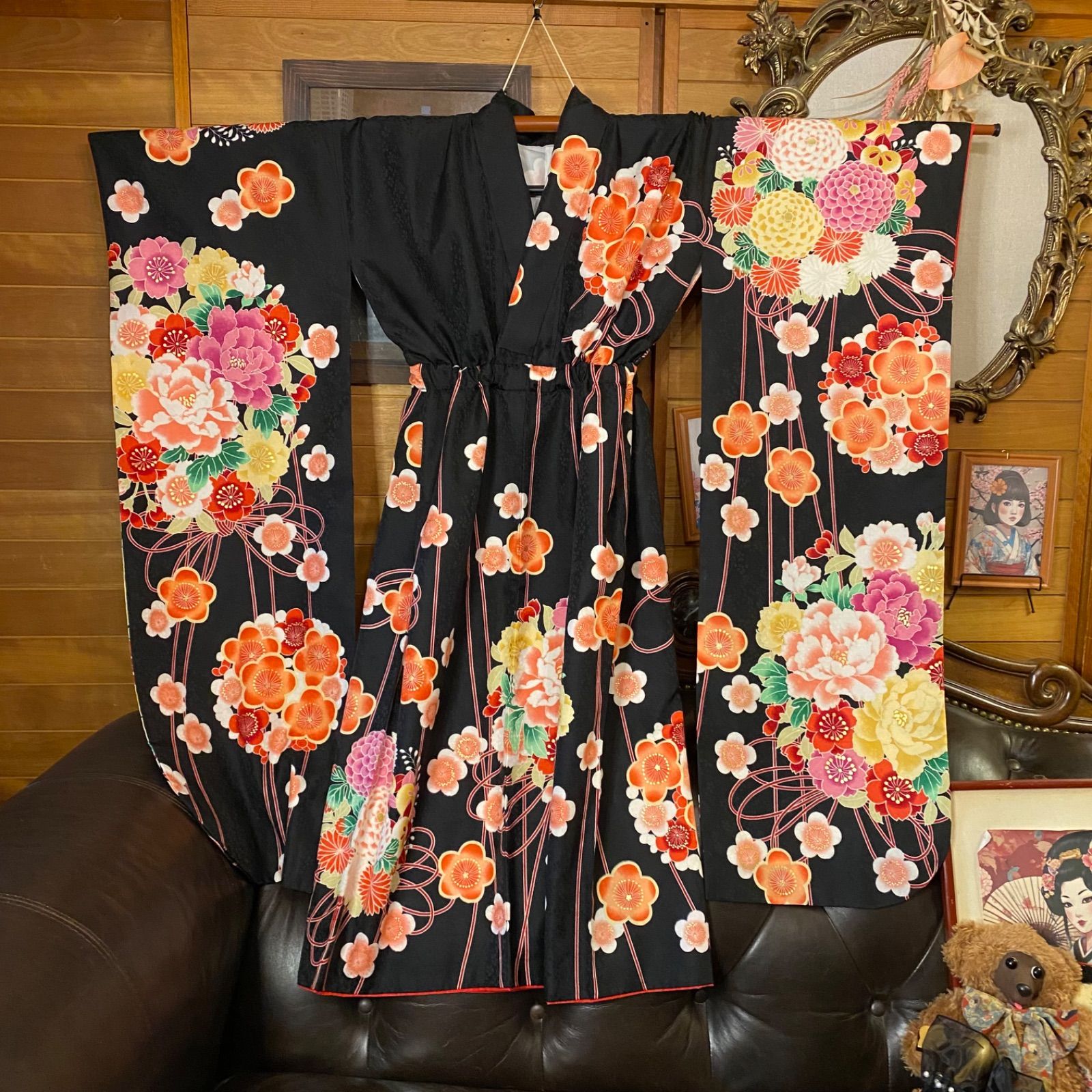 平和屋着物○和染紅型 栗山紅型 栗山吉三郎 振袖 花鳥文 正絹 逸品