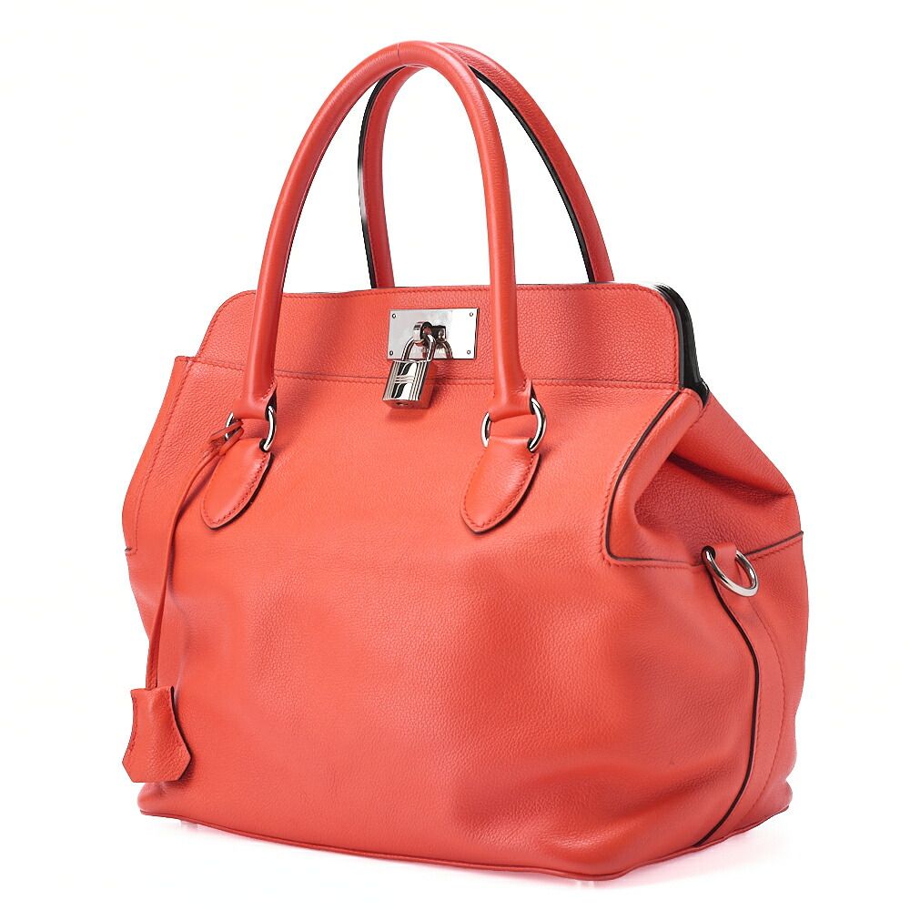 HERMES エルメス ツールボックス26 ヴェルソ エバー オレンジポピーxルージュアッシュ ハンドバッグ シルバー金具 レディースバッグ ハイブランド