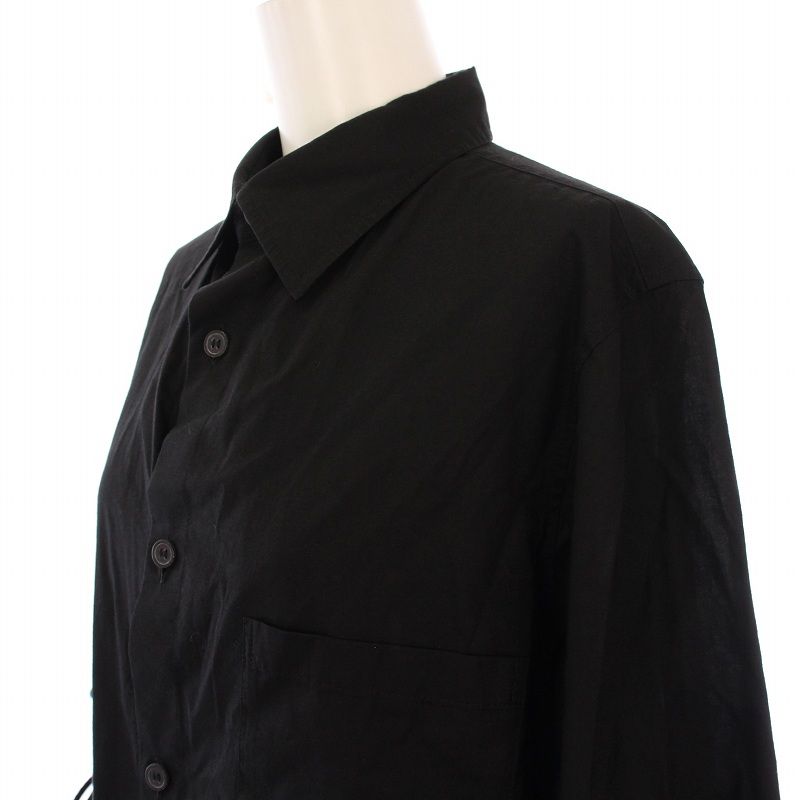 ワイズ Y's ヨウジヤマモト CELLULOSE VIYELLA FRONT TUCKED BLOUSE セルロースビエラフロントタックブラウス シャツ 五分袖 無地 2 黒 YS- ワイズ Y's ヨウジヤマモト CELLULOSE VIYELLA FRONT TUCKED