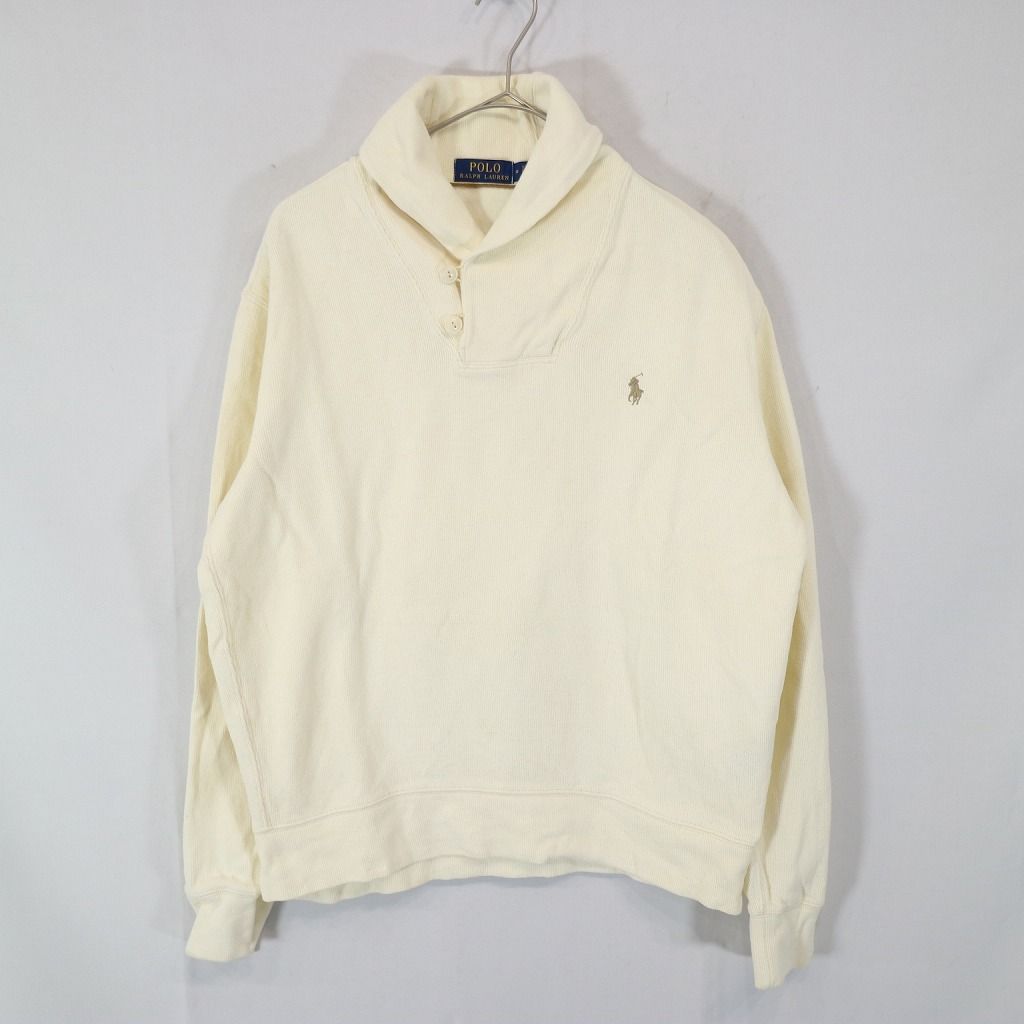 SALE/ Polo by Ralph Lauren ポロバイラルフローレン ワンポイントロゴ ショールカラー スウェット 刺繍 ホワイト (メンズ M)  N6838