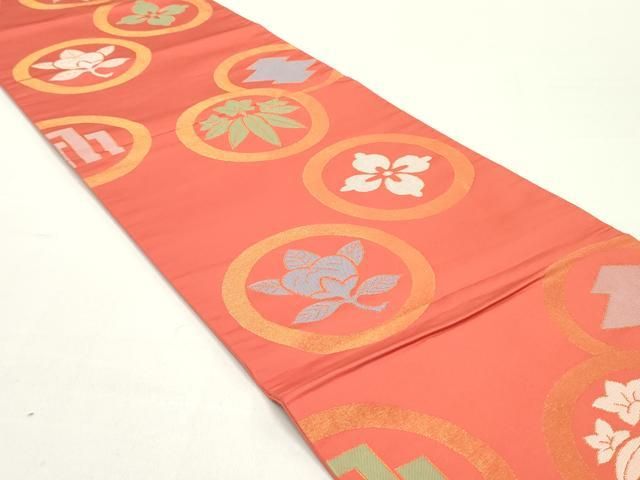 平和屋着物●織物一筋名門　織悦　全通柄袋帯　家紋文　金糸　正絹　逸品　DAAY0177ob 平和屋着物○織物一筋名門 織悦 全通柄袋帯 家紋文 金糸 正絹 逸品