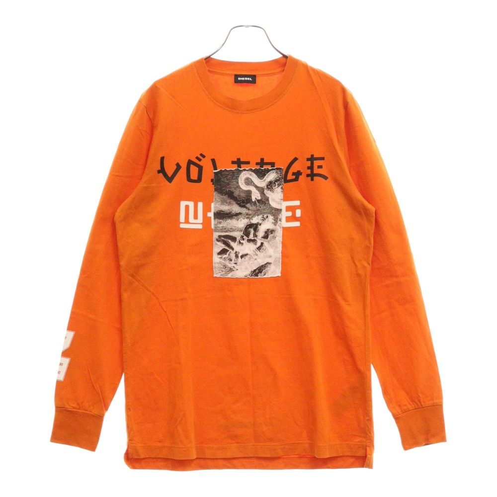 DIESEL (ディーゼル) フロントプリント デザイン クルーネック 長袖Tシャツ カットソー オレンジ T-JUST-LS-GYP