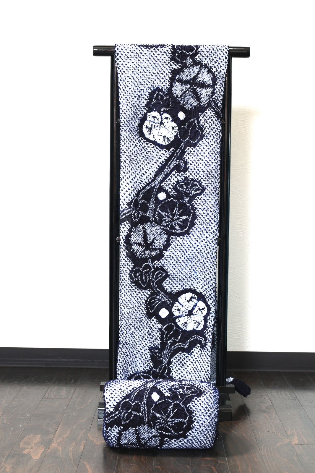 反物 浴衣 藤娘きぬたや 鹿子絞り 疋田絞り 帽子絞り 藍 白 朝顔 A 001