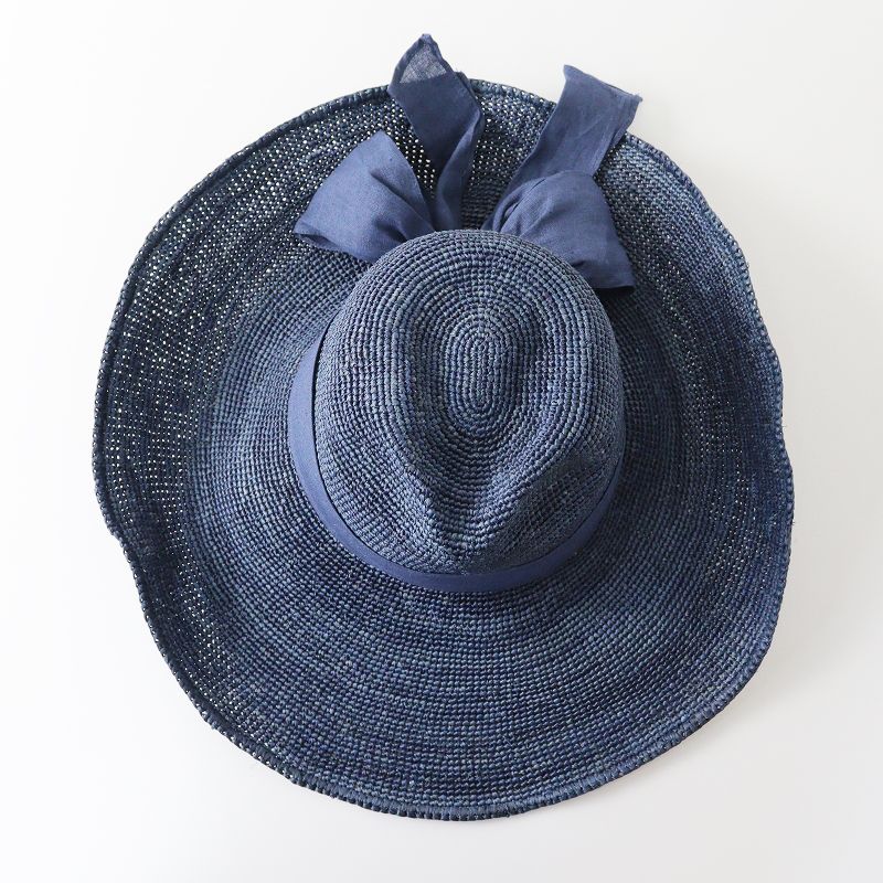ヘレンカミンスキー　ネイビーグレー　ラフィアハット ヘレンカミンスキー ネイビーグレー ラフィアハット - メルカリ