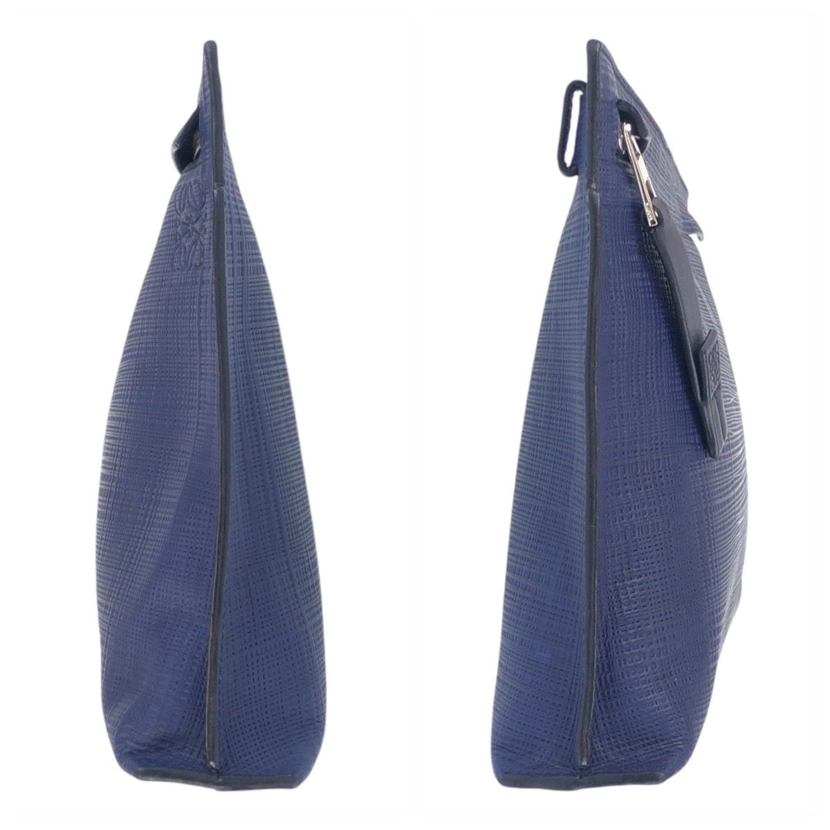 美品 LOEWE ロエベ アナグラム Tポーチ ネイビー シルバー金具 レザー