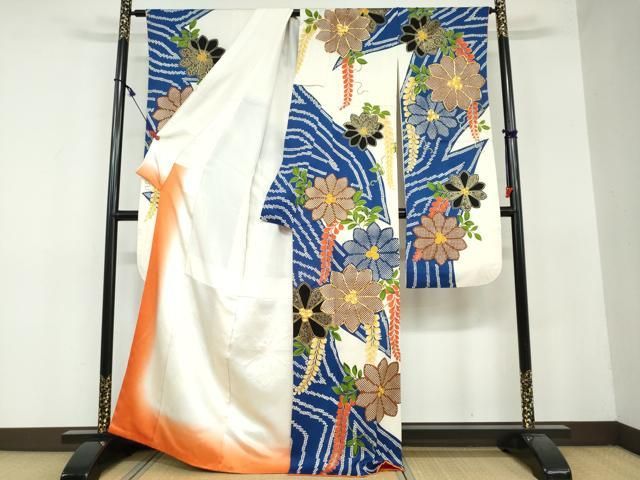 平和屋着物●豪華振袖 駒刺繍 鹿の子舞花文 金彩 正絹 DAAY5199ud