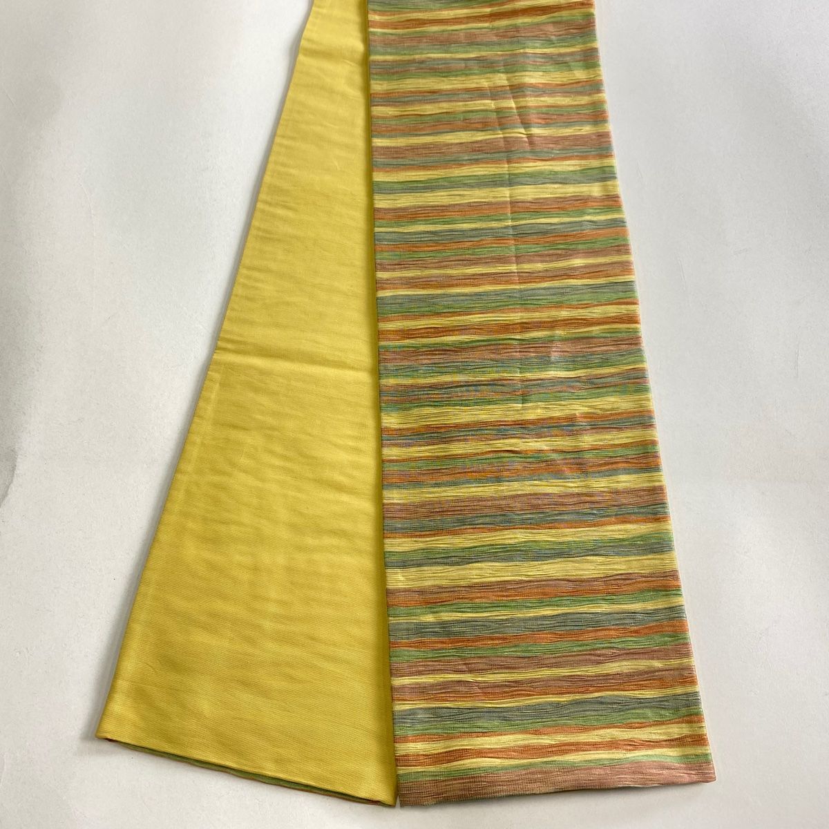 半幅帯 博多織 証紙有 縞 オレンジ 正絹