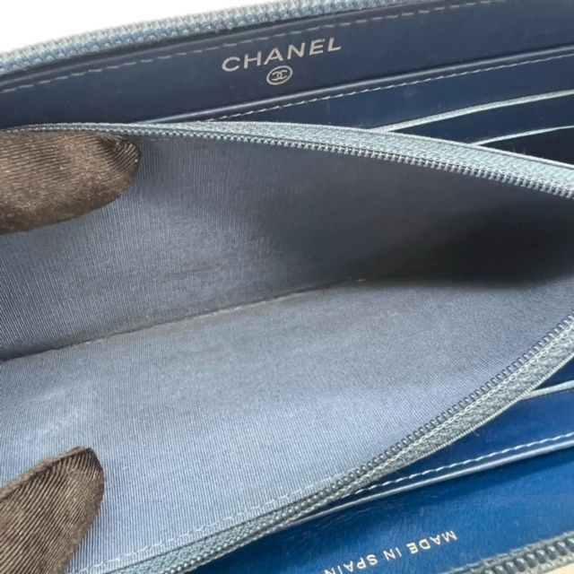 CHANEL シャネル キャビアスキン 長財布 ラウンドファスナー 青 ブルー