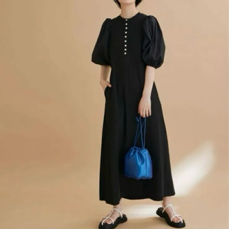 ADAM ET ROPE' アダムエロペ ボタンディテール ロングワンピース 5分袖