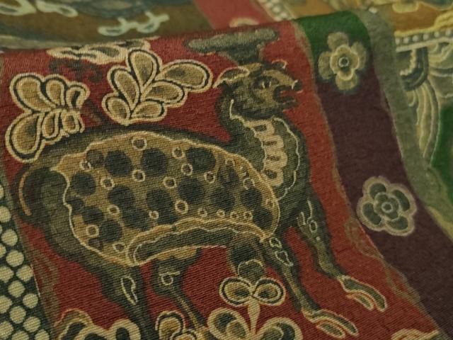 平和屋着物□極上 前田仁仙 仁仙更紗 小紋 更紗鳥獣間道 逸品