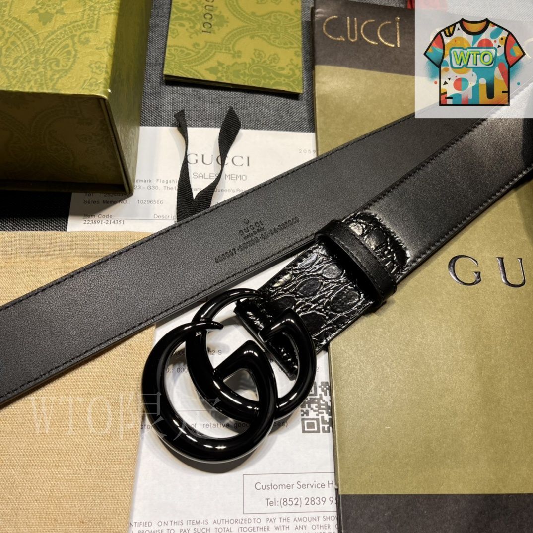 新品 GGパターン ブラックレザーベルト GUCCI 黒 レザー GGパターン ベルト